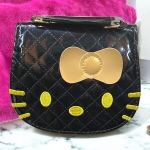 Hello Kitty Black Patent Argyle Crossbody Purse Embroidered Sanrio Shoulder Bag